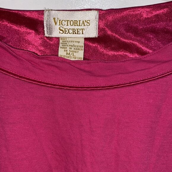 Victoria's Secret Women's Pink Embroidered Pocket 3/4 Sleeve Night Shirt Sz M/L - Picture 5 of 11